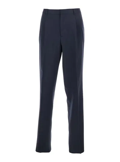 LARDINI BLUE TAILORED TROUSERS WITH DOUBLE PENCE IN VIRGIN WOOL MAN