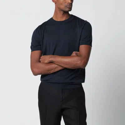 Lardini Wool Blend Crew Neck Knit T Shirt In Blue