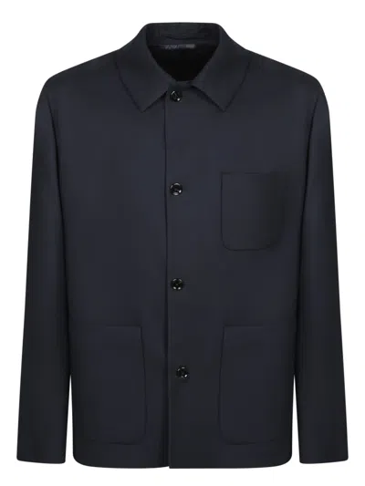 LARDINI BLUE WOOL OVERSHIRT