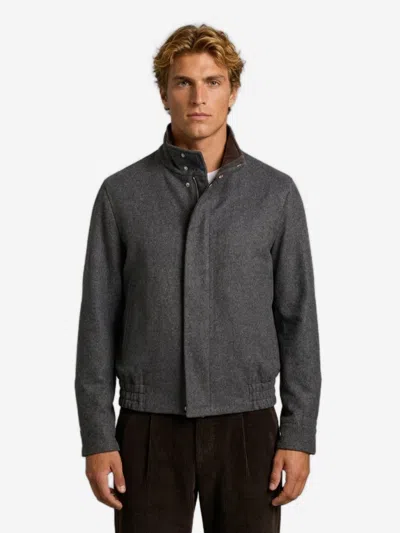 Lardini High-collar Concealed Closure Wool Bomber Jacket In Black