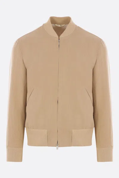 Lardini Bomber Jacket In Linen In Beige