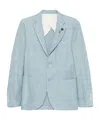 Lardini Single-breasted Jacket In Light Blue Linen And Wool In Blue