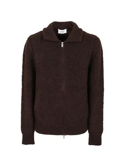 Lardini Bouclé Zip-up Cardigan In Brown
