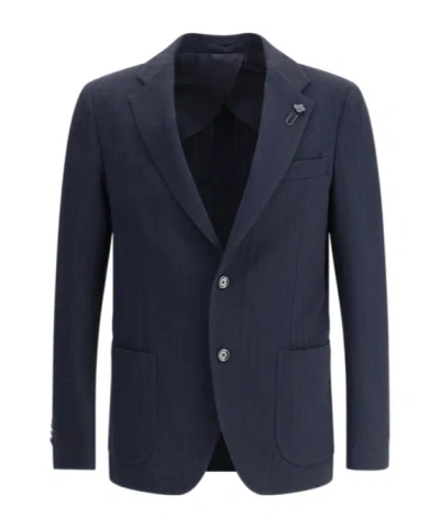 Lardini Boutonniere Pin Wool Blend Herringbone Jacket In 850