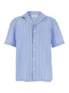 Lardini Blue Shirt With All-over Striped Motif And Cuban Collar In Blue