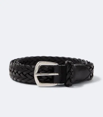 Lardini Braided Leather Belt In Black