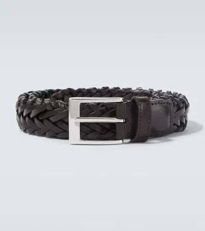 Lardini Braided Leather Belt In Black
