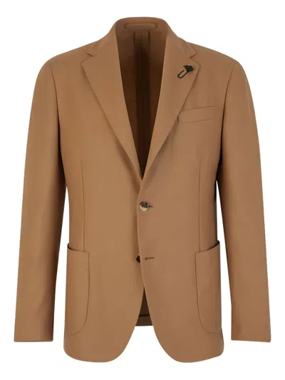 Lardini Brooch-detail Blazer In Brown