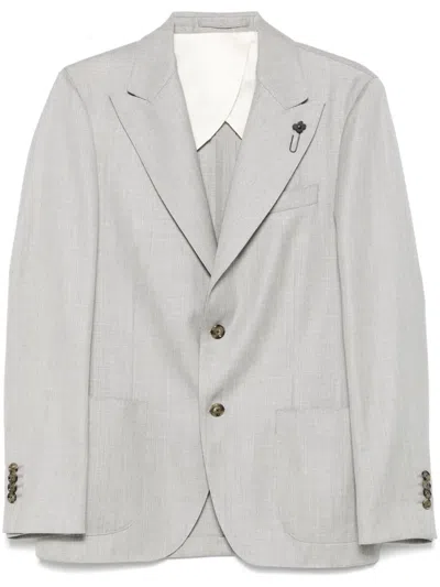 Lardini Brooch-detail Blazer In Grey
