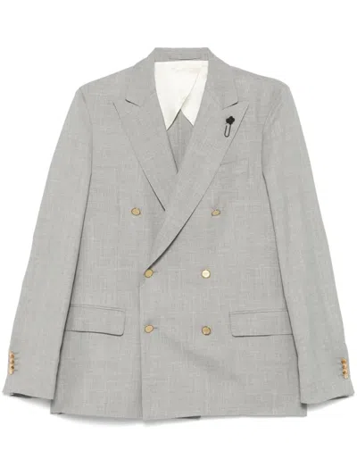 Lardini Brooch-detail Blazer In Grey