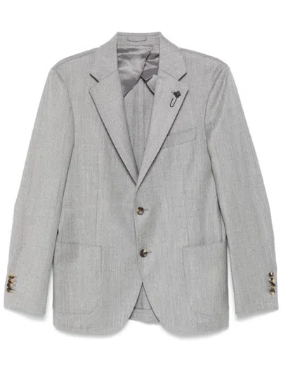 Lardini Brooch-detail Blazer In Grey