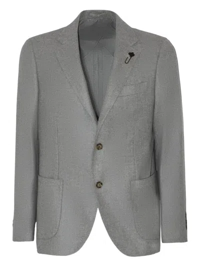 Lardini Brooch-detail Cashmere Blazer In Gray