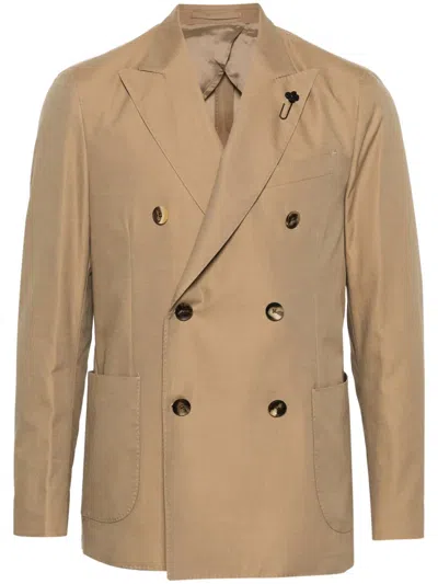 Lardini Double-breasted Beige Jacket In Multi