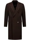 Lardini Brooch-detail Double-breasted Coat In Brown