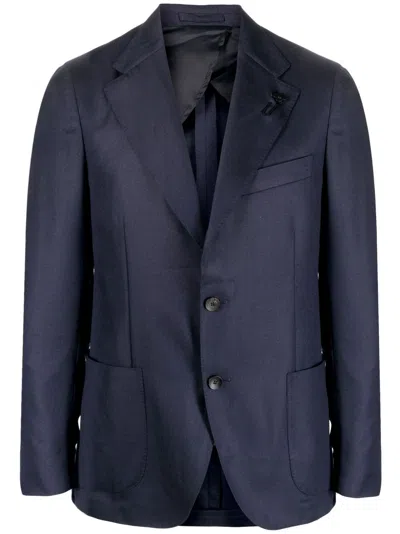 Lardini Brooch-detail Single-breasted Blazer In Blue