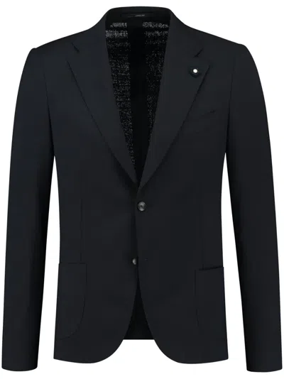 Lardini Brooch-detail Single-breasted Blazer In Blue