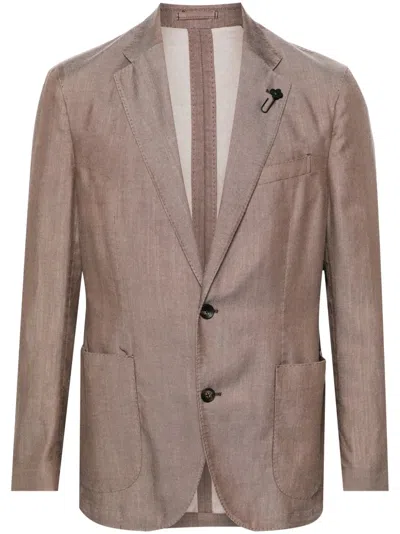 Lardini Brooch-detail Single-breasted Blazer In Brown