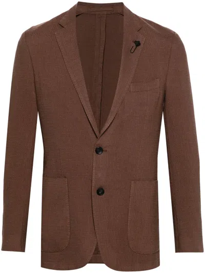 Lardini Brooch-detail Single-breasted Blazer In Brown