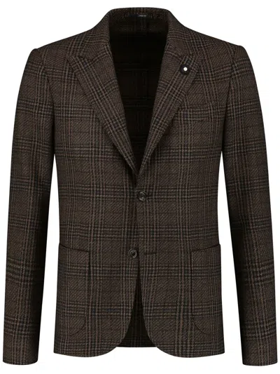 Lardini Brooch-detail Single-breasted Blazer In Brown