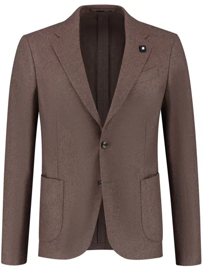 Lardini Brooch-detail Single-breasted Blazer In Brown