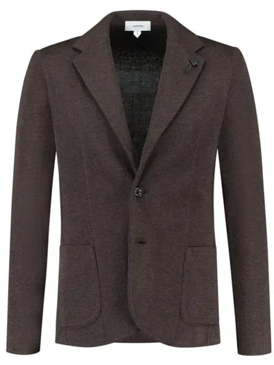 Lardini Brooch-detail Single-breasted Blazer In Brown