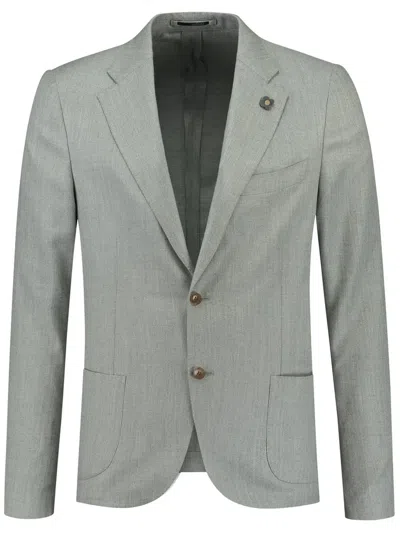 Lardini Brooch-detail Single-breasted Blazer In Grey