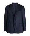 Lardini Brooch-detail Single-breasted Chambray Blazer In Black