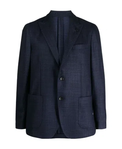 Lardini Brooch-detail Single-breasted Chambray Blazer In Black
