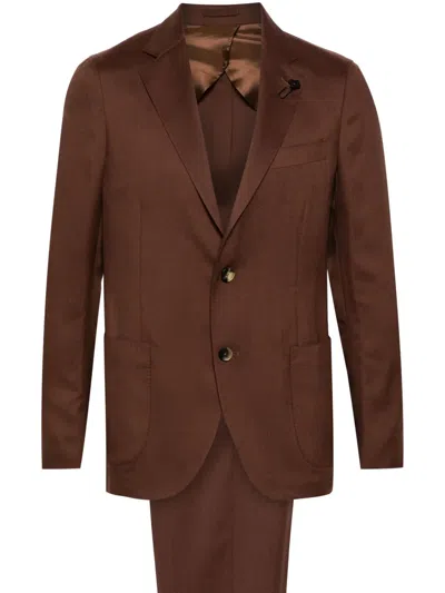 Lardini Brooch-detail Single-breasted Suit In Brown