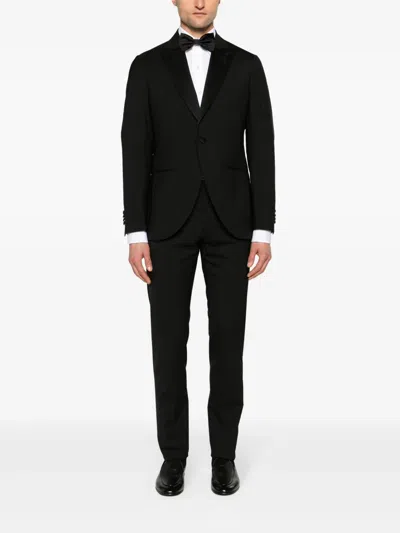Lardini Brooch-detail Single-breasted Suit In Black