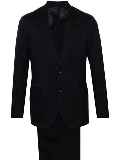 Lardini Brooch-detail Single-breasted Suit In Blue