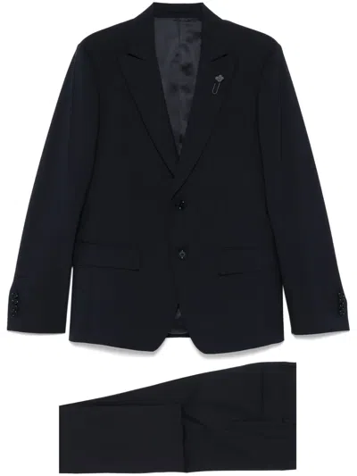Lardini Brooch-detail Suit In Blue