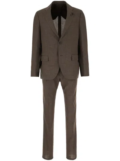 Lardini Brooch-detail Suit In Braun