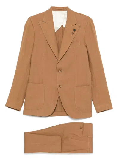 Lardini Brooch-detail Suit In Brown