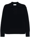Lardini Button-closure Black Cotton Sweater With Ribbed Texture In Blue