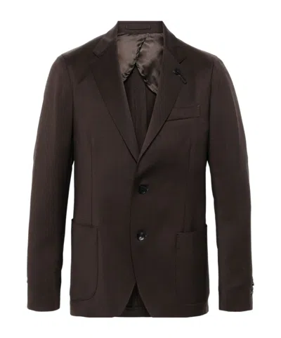 LARDINI BROOCH-LOGO APPLIQUÉ BLAZER
