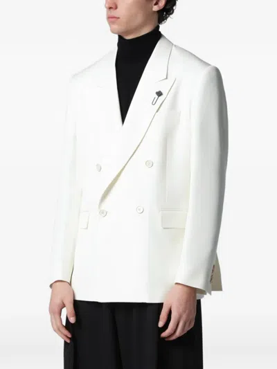 Lardini Brooch-detail Double-breasted Blazer In White