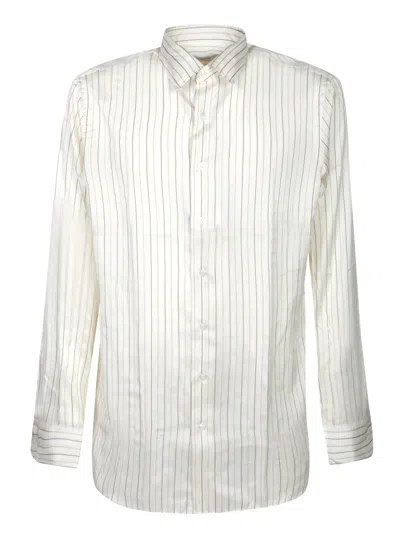 LARDINI BROWN AND CREAM STRIPED SILK SHIRT