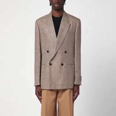 Lardini Brown Double-breasted Jacket In Prince Of Wales Pattern