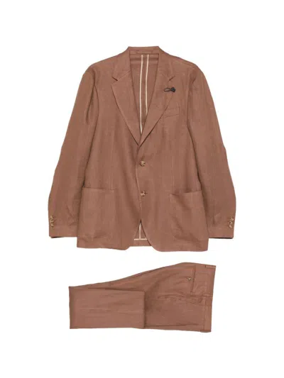 Lardini Brown Pure Linen Suit With Pockets