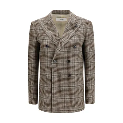 Lardini Double Breasted Blazer In Gray