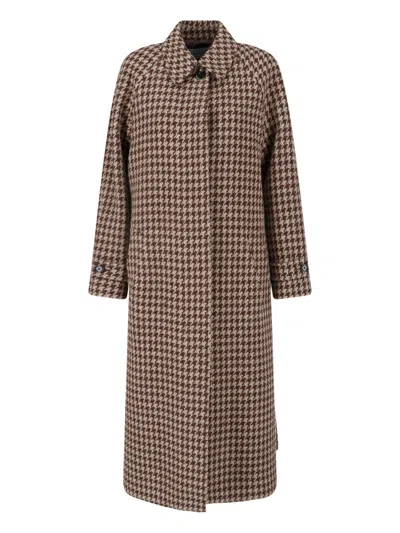 Lardini Brown Wool-blend Houndstooth Belted Coat