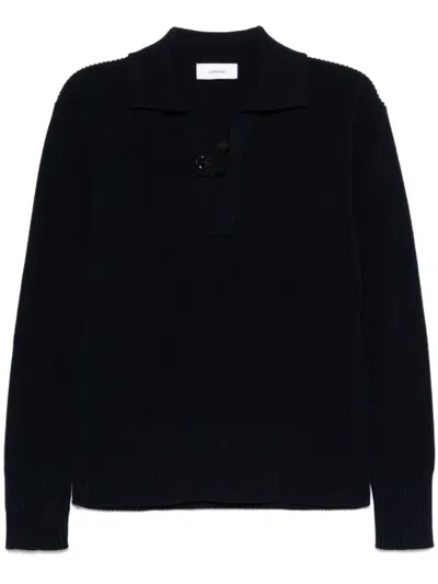 Lardini Button-closure Black Cotton Sweater With Ribbed Texture