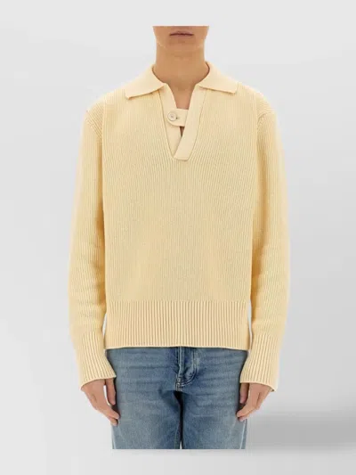 Lardini Button Detail Jersey Cotton Sweater In Yellow