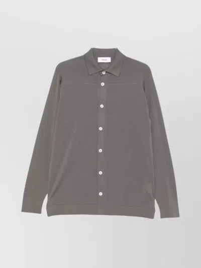 Lardini Button-down Long Sleeve Ribbed Shirt In Gray