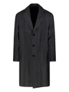 Lardini Grey Textured Wool Coat With Notched Lapel In Black