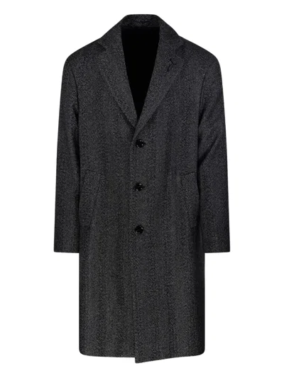 LARDINI BUTTON-FASTENING HERRINGBONE COAT