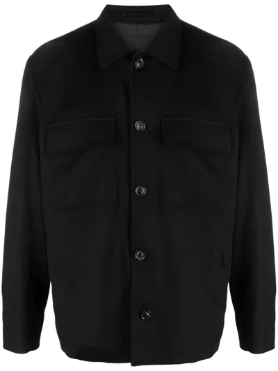 Lardini Button-up Wool-blend Shirt Jacket In Black