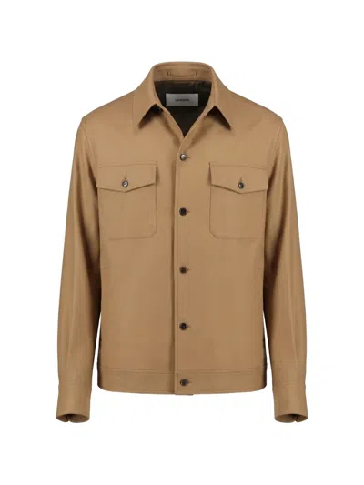 Lardini Button-down Wool Shirt Jacket In Brown