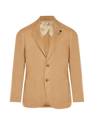 Lardini Buttoned Herringbone Suit In Neutral